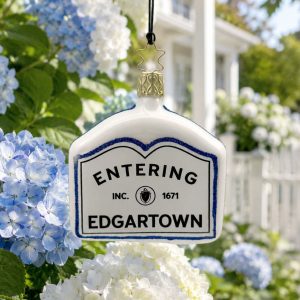 Edgartown handblown glass Christmas ornament, Mariner & Gold Vineyard Collection