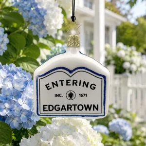 Edgartown handblown glass Christmas ornament, Mariner & Gold Vineyard Collection