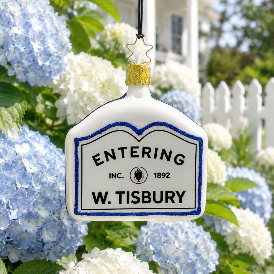 West Tisbury handblown glass Christmas ornament, Mariner & Gold Vineyard Collection