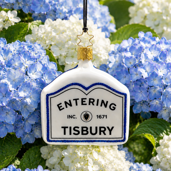 Hand-painted glass Tisbury (Vineyard Haven) town sign Christmas ornament by Mariner & Gold